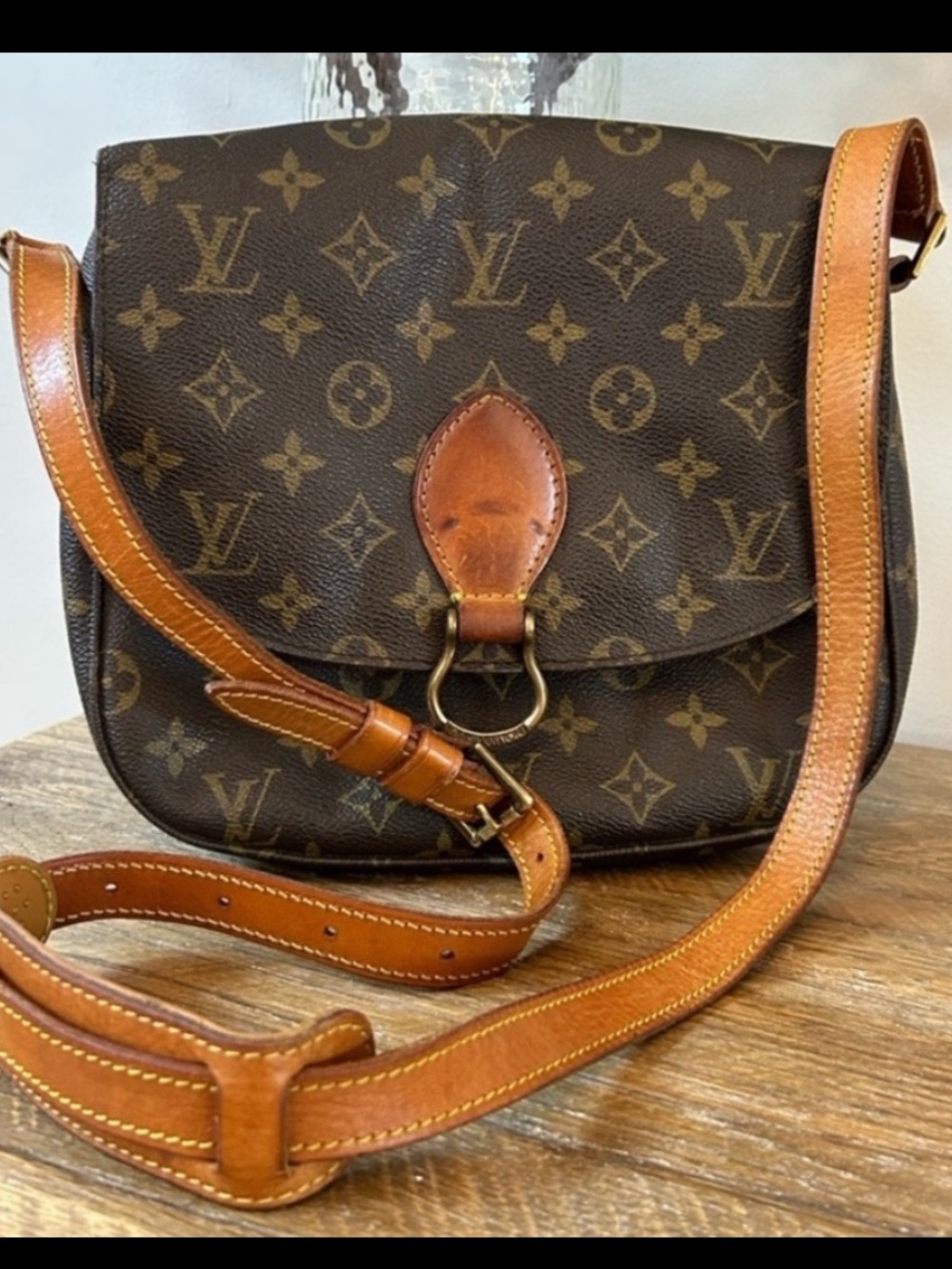 Louis Vuitton Monogram Crossbody Bag in Brown with Tan Leather Trim